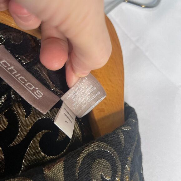 Chico's Lightweight Gold Brocade Button Up Shirt Jacket Blazer Size 3/Large - Picture 9 of 10